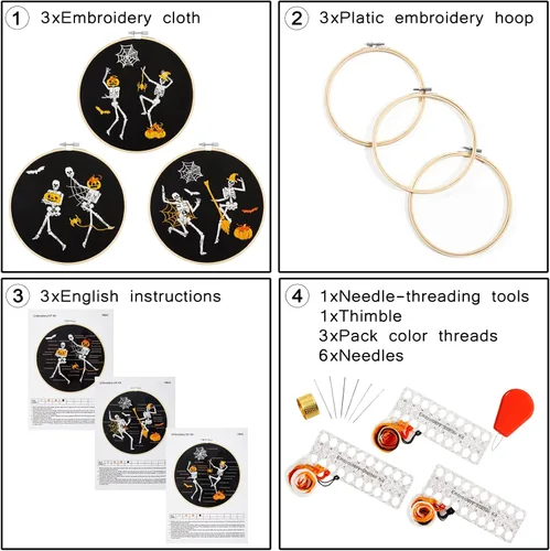 Miniatura 2 de Kit de bordado de Halloween para adultos principiantes, kit de punto de cruz estampado para adultos principiantes, divertido kit de iniciación