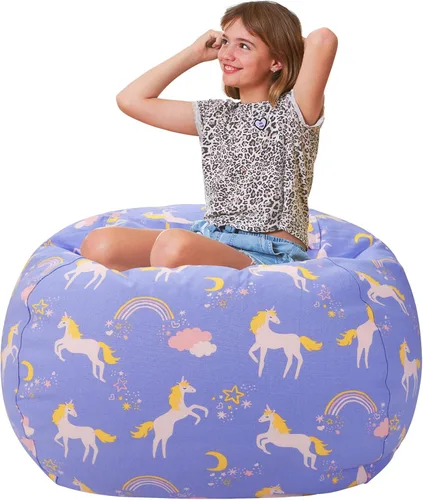 Miniatura 29 de Aubliss Puf de Almacenamiento de Animales de Peluche, Silla Puf de Unicornio, Stuff 'n Sit para Niños, Mediano 32" - Lona Unicornio Azul Azul