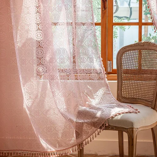 Miniatura 34 de YJ YANJUN - Cortinas de café boho, 24 pulgadas de largo, 2 paneles, cada una de 59" de ancho x 24" de largo, beige, con crochet, cortinas de cocina