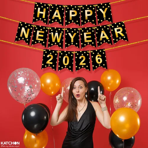Miniatura 8 de KatchOn, Banner de Feliz Año Nuevo 2026 - Sin bricolaje, 10 pies Telón de fondo de Feliz Año Nuevo para suministros de fiesta de Nochevieja