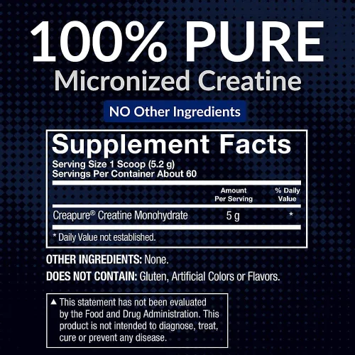Miniatura 3 de BodyTech Elite Creatina alemana con Creapure®, monohidrato de creatina en polvo para fuerza, tamaño y potencia, 0.18 oz por porción, sin sabor, sin