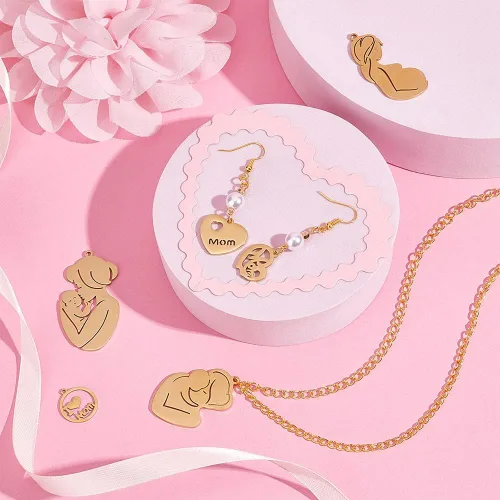Miniatura 5 de Mother's Day Stainless Steel Pendants Mother Charms Flat Round with Mother Charms Pendants for Jewelry Making Golden