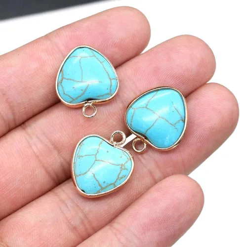 Miniatura 2 de QSLLER 6 colgantes de piedra natural, colgantes de turquesa azul natural en forma de corazón (0.591 x 0.709 in) para hacer joyas, collares, pulseras