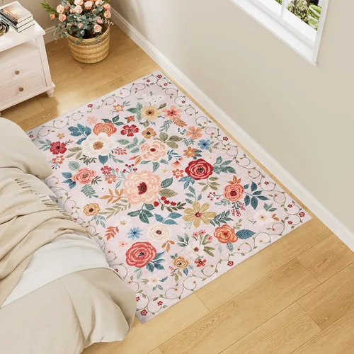 Miniatura 220 de DUKINO Alfombra de área de 6 x 9 pies, alfombra floral para sala de estar, ligera, antideslizante, lavable, alfombra de interior de pelo bajo