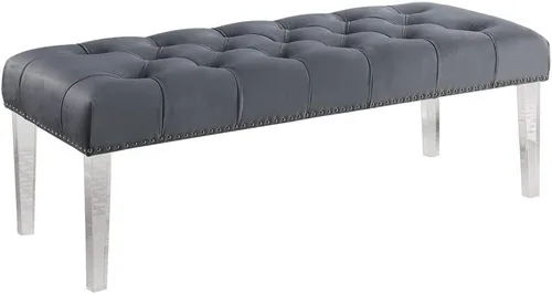 Miniatura 5 de Yafelle - Banco tapizado de terciopelo de 48 pulgadas con asiento copetudo, borde plateado con cabeza de clavo y 4 patas de acrílico transparente