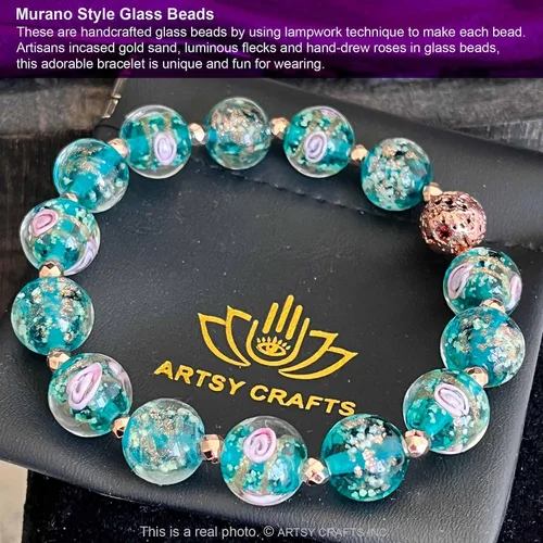 Miniatura 3 de ARTSY Crafts - Pulsera de cuentas de luciérnaga que brillan en la oscuridad, color azul océano luminoso, cuentas de cristal de Murano, joyería
