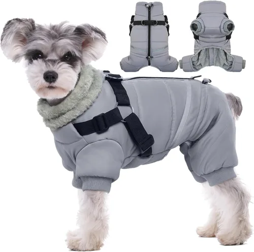 Miniatura 10 de BRKURLEG Abrigo Negro para Perro con Arnés, Chaqueta de Invierno para Perro, Mono para Perros Chaquetas Corporales Cálidas, Abrigos de Invierno