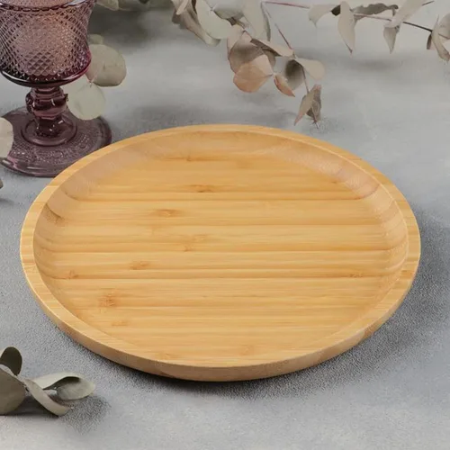 Miniatura 6 de JOIKIT Paquete de 3 Bandejas Redondas de Bambú de 8 Pulgadas, Platos Redondos de Madera Finamente Pulida, Bandeja de Servir de Bambú para Sostener