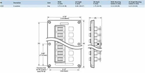 Miniatura 7 de Blue Sea Systems 4322 Panel de interruptores de disyuntor resistente al agua, gris, 6 posiciones