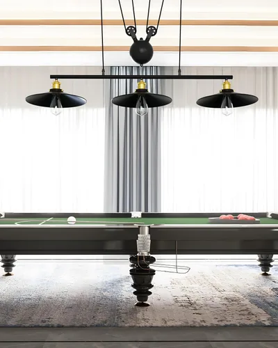 Miniatura 6 de WINSOON Lámpara de 3 cabezas con diseño de poleas creativo, hierro pintado de negro, luz para isla, bar, colgante retro