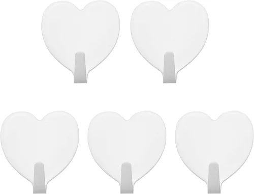 5 ganchos de acero inoxidable en forma de corazón de 1.575 x 1.772 in en forma de corazón, multifuncionales, autoadhesivos, ganchos para colgar en