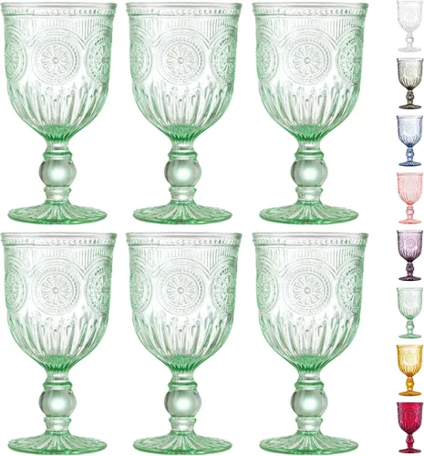 Juego de 6 copas de vino verde para los amantes de la cristalería verde o la cristalería de colores que son aptas para lavavajillas, resistentes y