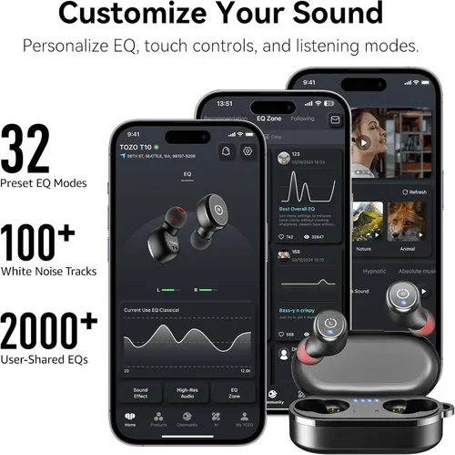 Miniatura 6 de TOZO - T10 - Auriculares inalámbricos Bluetooth 5.0 1 Negro