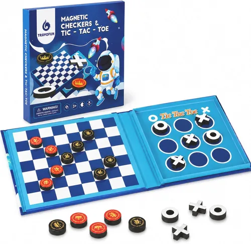 Juego de mesa de damas y Tic-Tac-Toe 2 en 1 | Juegos de viaje magnéticos para niños de 8 a 12 años | Actividades de avión para niños de 8 a 12 años