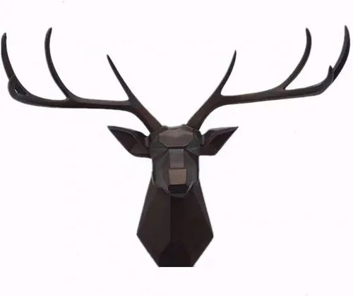 Miniatura 10 de YJ Home Decoración de pared con cabeza de ciervo, negro, 23.3 pulgadas de ancho x 21.3 pulgadas de alto Taxidermia sintética, diseño geométrico
