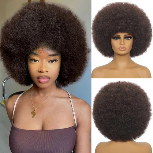 Miniatura 18 de Pelucas Afro para Mujeres Negras Pelucas Afro Rizadas de los 70s Suaves de Aspecto Natural Esponjosas y Saltarinas Pelucas Afro Negras Cabello