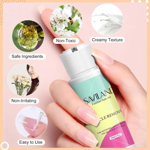 Miniatura 5 de SAVILAND Kit removedor de cutículas, kit profesional de manicura para el cuidado de uñas, 2.03 onzas, crema líquida para quitar cutículas, cortador