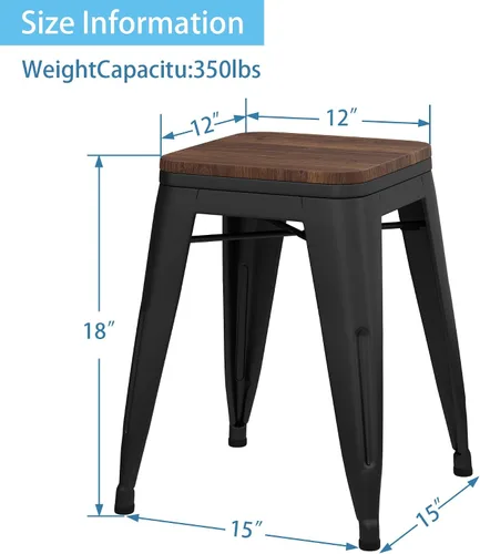 Miniatura 3 de Changjie Furniture Juego de 4 sillas de comedor de metal de 18 pulgadas, taburetes cortos apilables, sillas de aula (18 pulgadas, negro mate)