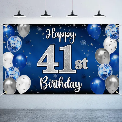 Miniatura 9 de Decoraciones de Feliz 11º Cumpleaños, Globo Azul y Plateado Grande Pancarta de Fondo de Cumpleaños, Brindemos por Once Años Suministros de Fiesta