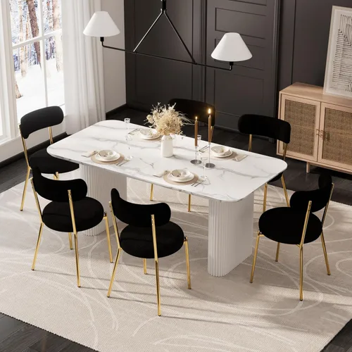 Miniatura 15 de RGZ Juego de mesa de comedor oval moderna de 71", juego de mesa y sillas de 7 piezas para 6, juego de mesa de cocina de mármol sintético y 6 sillas