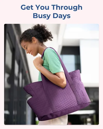 Miniatura 6 de BAGSMART Bolso grande para mujer, bolso de hombro escolar con asa superior con hebilla para esterilla de yoga para gimnasio, trabajo, viajes