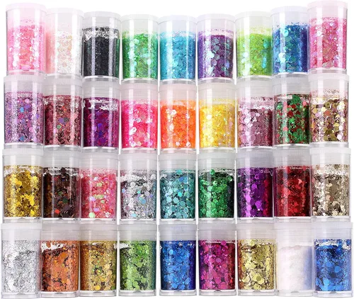 Miniatura 12 de Estanoite - Purpurina gruesa holográfica con lentejuelas, 12 colores mezclados, cosméticos para cara, cuerpo, ojos, cabello, uñas, arte, brillo