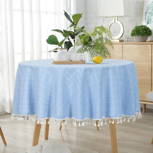 Miniatura 10 de ShinyBeauty Mantel Redondo Rosa Bebé de 55 Pulgadas Mantel Gingham Rosa a Cuadros Mantel de Mesa de Algodón para Mesa Redonda Mantel a Cuadros Rosa