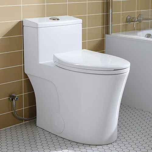 Miniatura 12 de HOROW T0338WG Inodoro de una pieza con botón dorado, inodoro alargado con asiento de comodidad, altura para silla ADA 17.3", descarga doble 0.8/1.28