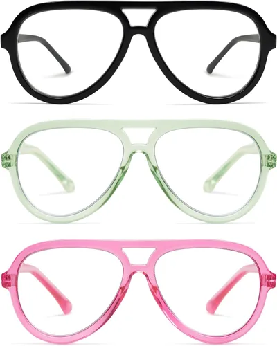 Miniatura 7 de AMOMOMA Paquete de 3 Gafas de Lectura Aviador Retro Extragrandes para Mujeres y Hombres, Marco Grande Clásico con Filtro de Luz Azul