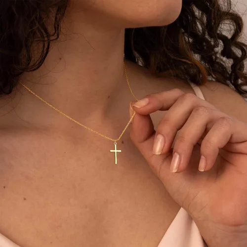 Miniatura 10 de Collar de cruz para mujeres y niñas, delicado chapado en oro de 14 quilates, gargantilla con dije de cruz que no se deslustra, impermeable, moderno