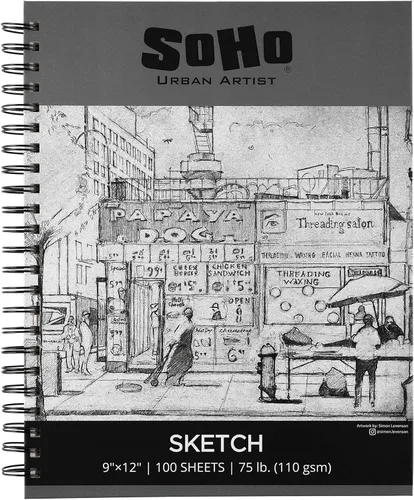 Miniatura 11 de Soho Urban Artist Bloc de bocetos (75 libras/110 gsm), 100 hojas de cuaderno de bocetos encuadernado en espiral para artistas profesionales