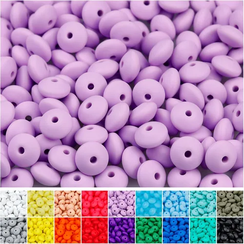 Miniatura 10 de 180 piezas FIVEIZERO cuentas de lenteja de silicona, cuentas focales de ábaco de silicona de 12 mm a granel cuentas sueltas de color para pulseras