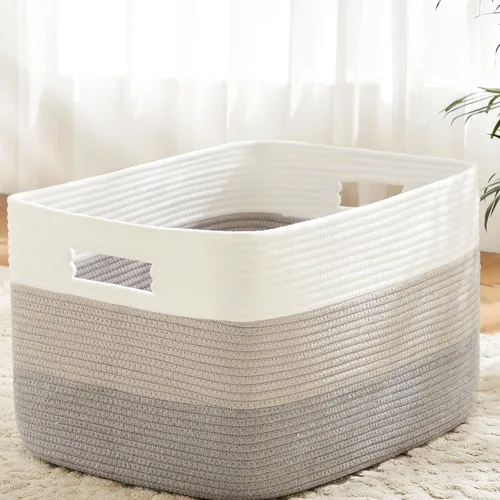 Miniatura 8 de Artfeel - Cesta de manta rectangular, cestas tejidas para almacenamiento, cesta de lavandería de 65L para mantas decorativas de guardería, juguetes