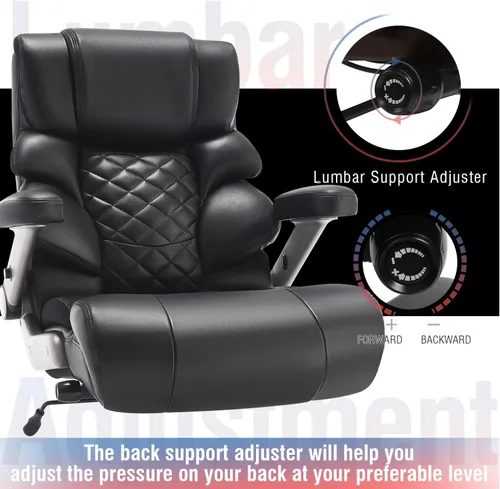 Miniatura 5 de Silla de oficina grande y alta de 700 libras, soporte lumbar ajustable, base de metal resistente, ruedas de goma silenciosas, respaldo alto, silla