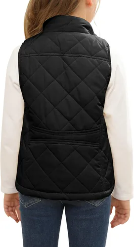 Miniatura 4 de FISACE Chaleco ligero acolchado con cuello alto y cremallera para niñas, chaleco sin mangas con bolsillo