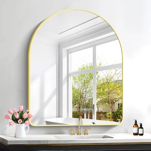 Miniatura 37 de FORBATH Espejo de baño arqueado de 16 x 24 pulgadas, espejo de baño negro montado en la pared, moderno marco de aleación de aluminio, espejo de arco