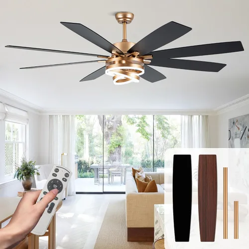 Miniatura 11 de Ventilador de techo de 52 pulgadas con luces y control remoto, moderno ventilador de techo plateado, lámpara LED, silenciosa, reversible, motor