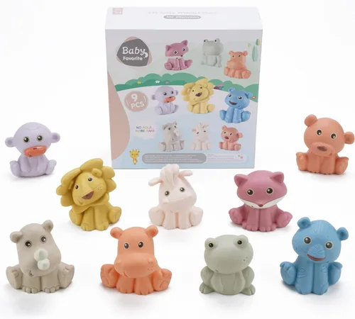 Juguetes de baño para bebés, paquete de 9 | Juguetes de baño sellados, sin agujeros y sin moho para bebés de 6 a 12 meses | Suaves, apretables y