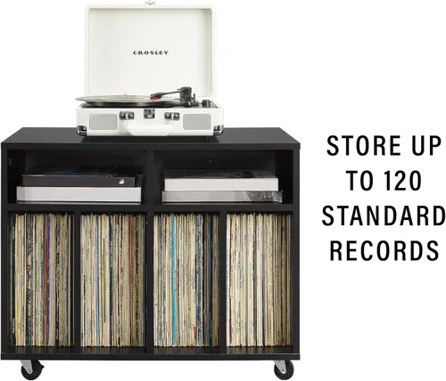 Miniatura 7 de Crosley Furniture Carlo - Consola de almacenamiento de discos rodantes, soporte móvil para tocadiscos, soporte para discos de vinilo, color negro