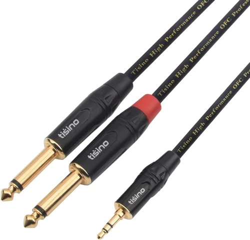 DISINO 1/8 pulgadas TRS Stereo a Dual 1/4 pulgadas TS Mono Y-Splitter Cable 0.138 in Aux Mini Jack Stereo Breakout Cables de camino - 10 pies