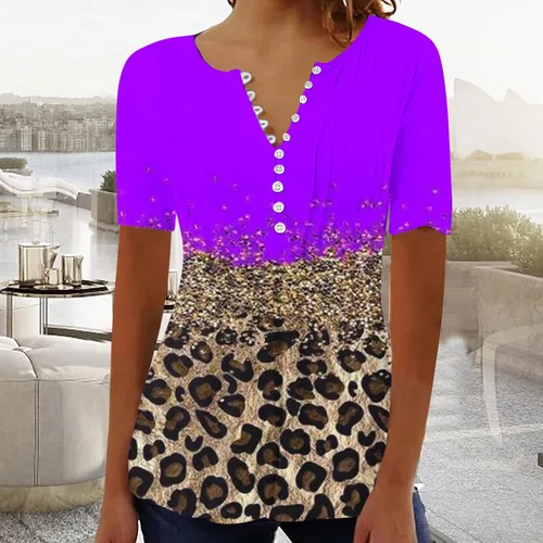 Miniatura 2 de Blusas largas con cuello en V para mujer, con estampado floral, ajuste holgado, manga corta, otoño y verano, 2024, a la moda, Y2K
