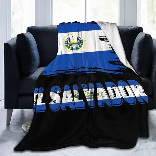 Manta vintage con la bandera de El Salvador de 40 x 30 pulgadas, ultra suave, microforro polar, acogedora franela para sofá, cama, silla, ligera