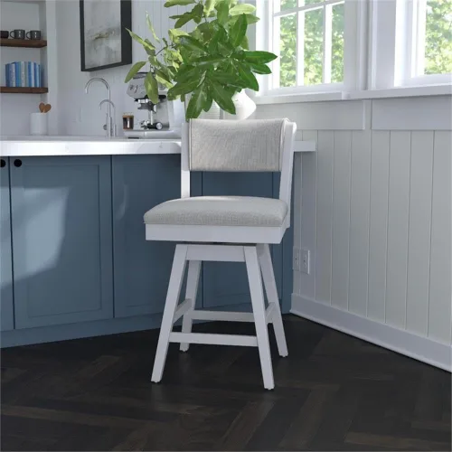 Miniatura 2 de Hillsdale Clarion Taburete giratorio tapizado de madera y altura de mostrador, color blanco mar