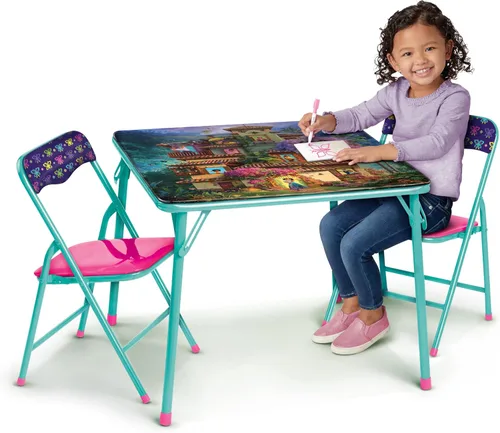 Disney Encanto Juego de mesa y silla para niños: mesa de actividades plegable con 2 sillas para niños pequeños y niños de 3 a 7 años, marco de metal