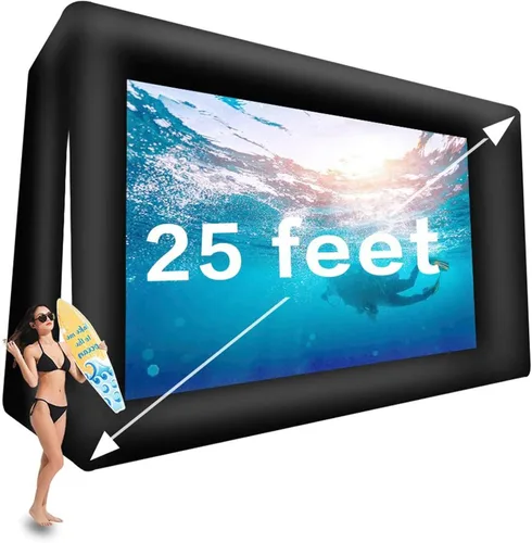 Miniatura 10 de fitnessandfun Gran pantalla de película inflable de 33 pies para exteriores, proyección frontal y trasera sin costuras, pantalla de proyector
