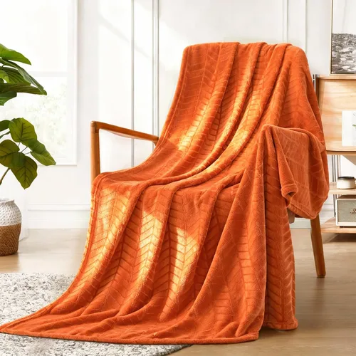 Excervent Manta de franela cepillada suave, manta de forro polar color ocre, mantas con patrón de chevron para sofá, silla, sofá - manta decorativa