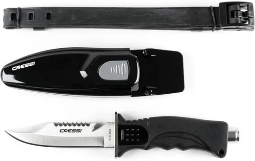 Cressi Skorpion, cuchillo de hoja de acero inoxidable templado ideal para buceo y pesca submarina - Punta puntiaguda y roma Punta Punta Gris