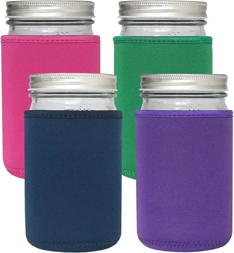 Miniatura 9 de Funda para tarro Mason de 16 onzas, 4 fundas de neopreno aisladas para latas de 16 onzas y 24 onzas de boca ancha (coloridas)