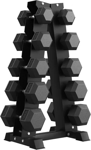 Miniatura 11 de PAPABABE Juego de mancuernas hexagonales con estante, 85-560 libras con revestimiento de goma, juego de mancuernas libres con estante