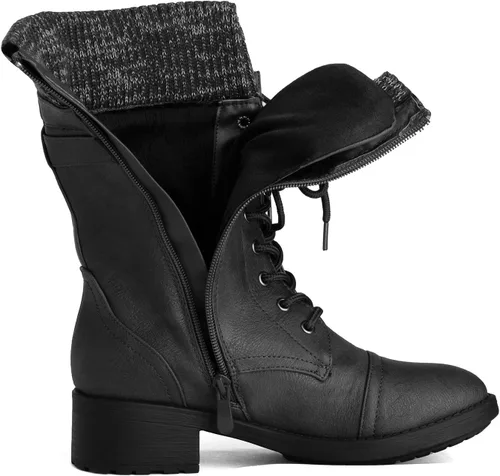 Miniatura 4 de DREAM PAIRS Botas militares de invierno con cordones a media pantorrilla para mujer